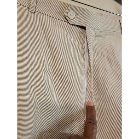 Alan Flusser Men Cream Striped Flat Front Dress Pant Size 40x32 Business Casual - Picture 5 of 6